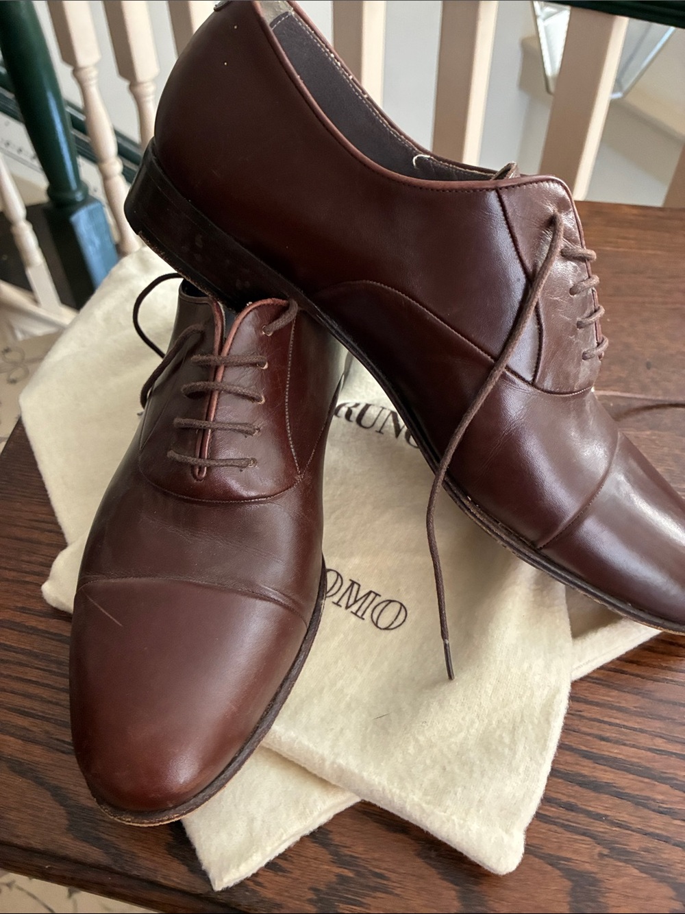 Bruno Magli Brown Leather Cap-Toe Derby Shoes